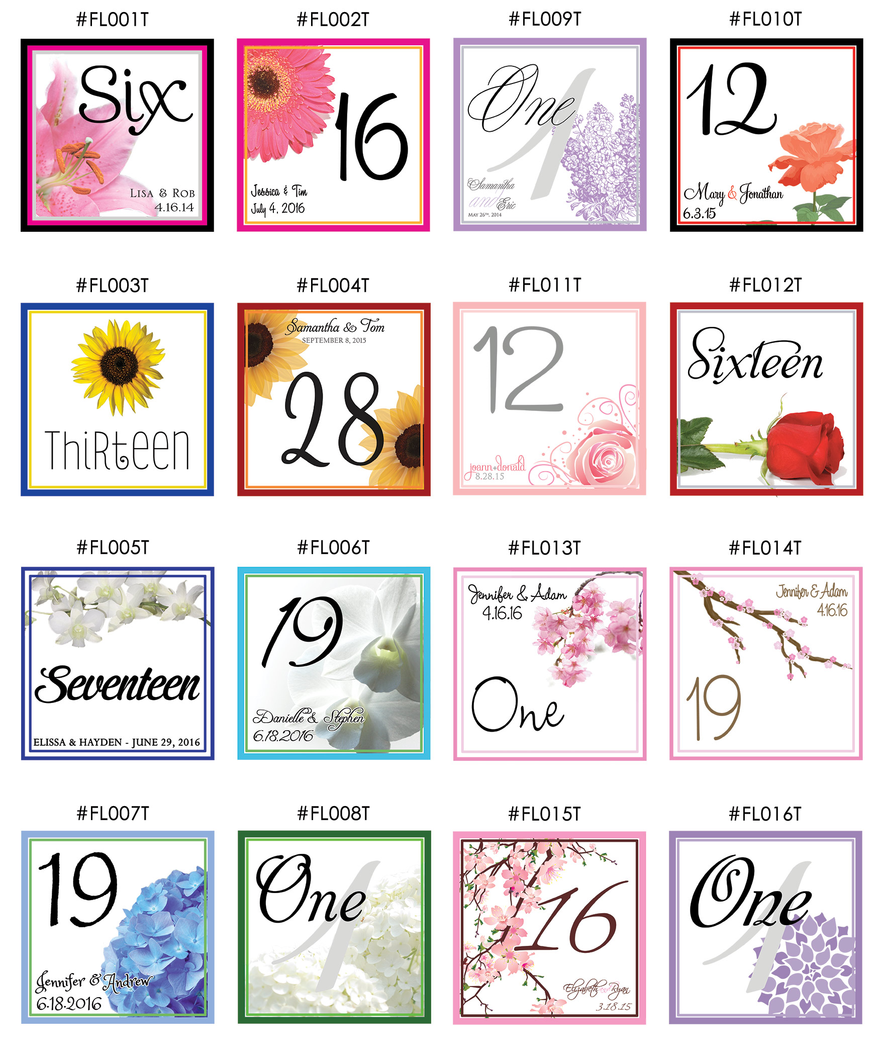 Custom Floral Table Numbers Wedding Shower Event Rose Sunflower Lilac Cherry Blossom Hydrangea Gerber Daisy Orchid
